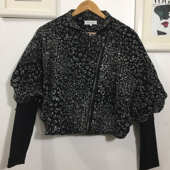 MAX MARA Cropped Leopard Print 100% Wool Pea Coat